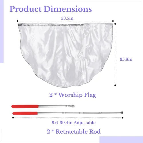 Miniatura 3 de 2 banderas de adoración semicírculo, banderas de baile de alabanza de 53.5 pulgadas con varillas escalables, bandera de adoración brillante, bandera