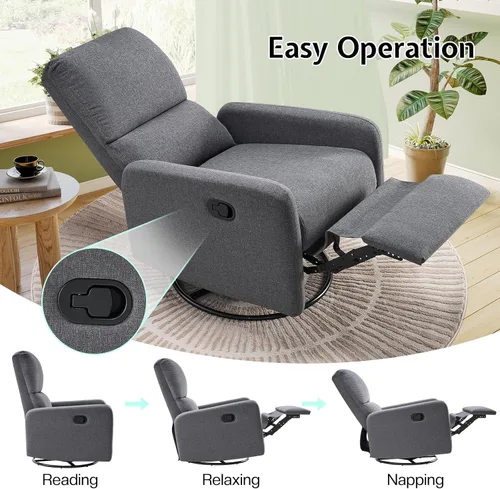 Miniatura 3 de Jocisland Silla Giratoria Reclinable para Adultos, Silla de Balancín para Cuarto de Bebé con Respaldo Alto, Pequeño Balancín para Espacios Crema