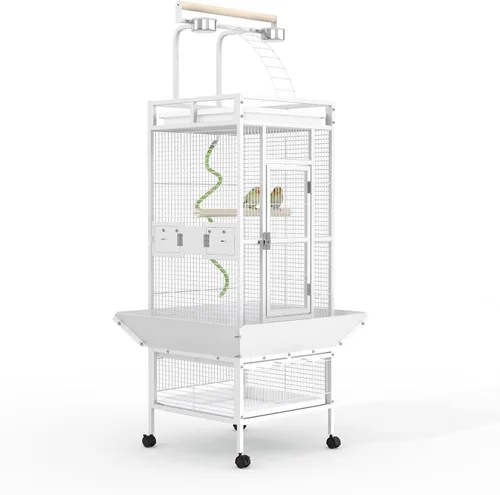 Miniatura 8 de Jaula para pájaros de 61 pulgadas con parte superior de juego, jaula para pájaros extra grande con perchas de madera, alimentador para periquitos