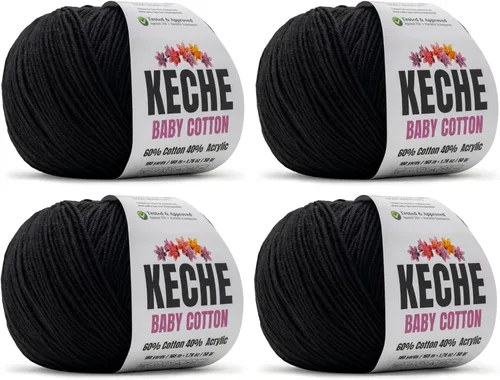 Miniatura 26 de Keche Hilo de algodón, 60% algodón, 40% hilo acrílico, hilo de algodón suave para crochet y tejer, hilo amigurumi, 1 madeja/bola, 1.76 onzas (50g)