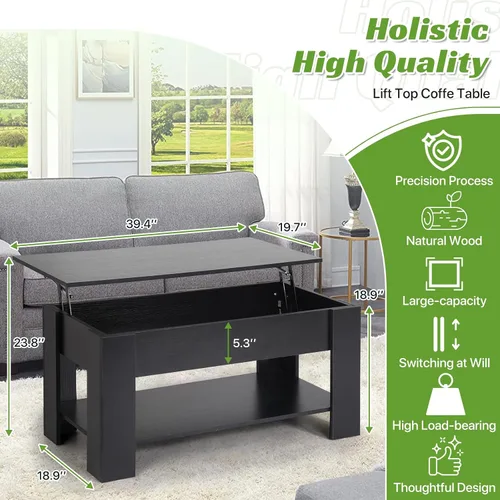 Miniatura 6 de Mesa de centro elevable con almacenamiento oculto, diseño moderno de elevación de 39.4 pulgadas, escritorio convertible de comedor y portátil