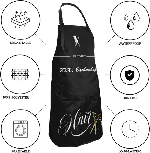 Miniatura 4 de Delantal de barbería personalizado para hombres y mujeres, delantal de peluquería con texto personalizado con bolsillos, delantal ajustable