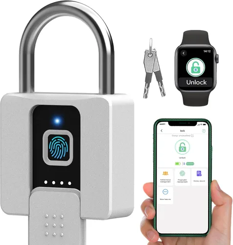 Miniatura 11 de Candado de huellas dactilares, Dhiedas Pad Lock con huella dactilar Bluetooth llave impermeable resistente cerradura de combinación para valla al