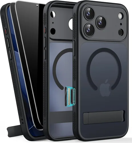 Miniatura 12 de BXYJY Funda magnética para iPhone Air con soporte, compatible con MagSafe, botón de control de cámara, protección completa de la lente, caída