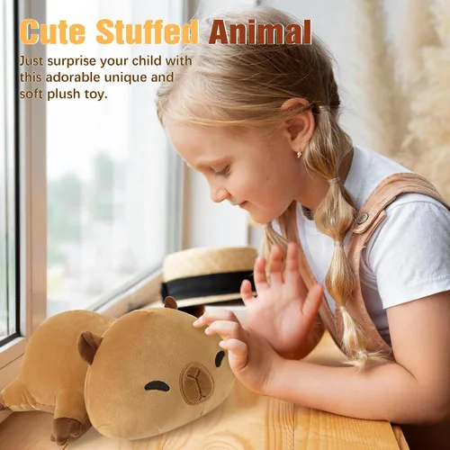 Miniatura 7 de Onsoyours Animales de peluche con peso original, lindo juguete de almohada de felpa de Capybara con peso positivo y suave, regalo para niños