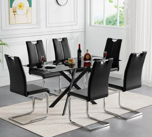 Miniatura 25 de Juego de mesa de comedor redonda de 3 piezas para 2, mesa de cocina moderna de vidrio plateado y sillas para 2 con sillas tapizadas, juego de mesa