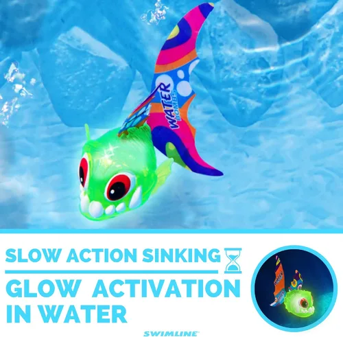 Miniatura 3 de Swimline Paquete de 1 juguete de buceo original con luz LED brillante de animales marinos, piraña para atrapar el pez, juego de recuperación