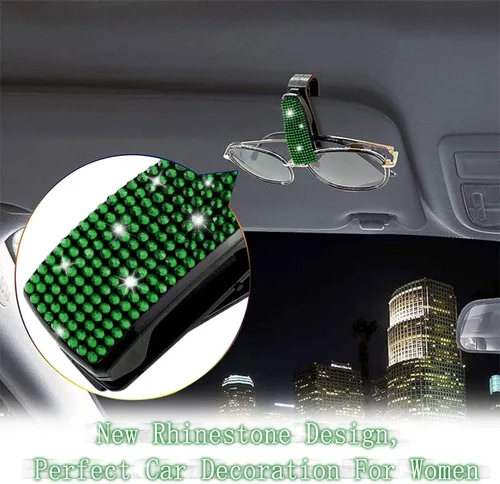 Miniatura 3 de Turcee Juego de 2 soportes para lentes de sol con diamantes de imitación brillantes para visera de automóvil con esponja antiarañazos, decoración