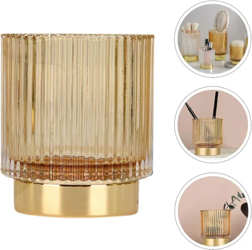 Miniatura 8 de Thickened Amber Glass Makeup Brush Holder Large Pen and Cosmetic Organizer for Vanity Desktop Storage