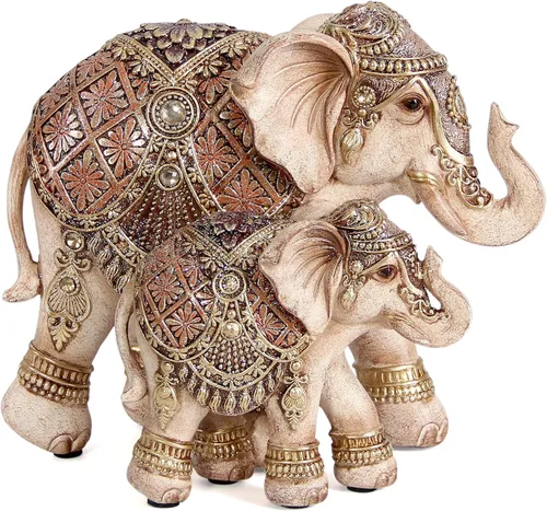 Estatuas de elefante para decoración del hogar, decoración de elefante para mamá y bebé para sala de estar, estante, buena suerte, familia, figura
