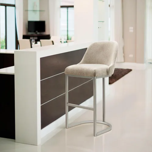 Miniatura 10 de Leick Home 10133PW/OL Taburete de bar con base de metal, juego de 2, para encimeras de cocina elevadas, mesas altas y bares, asiento moderno de lino