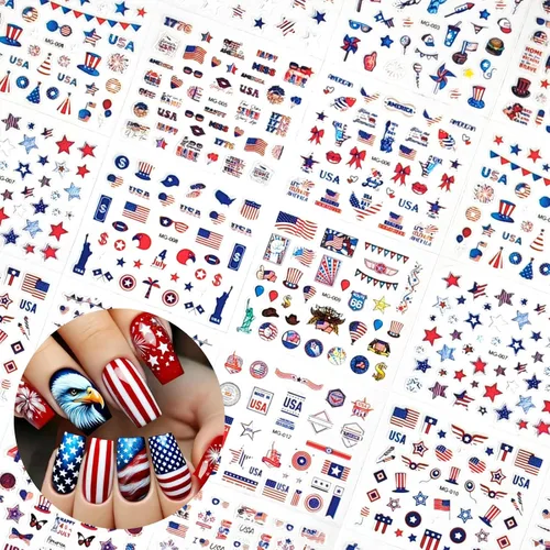 Miniatura 4 de 30 hojas de calcomanías de uñas del 4 de julio para arte de uñas, Día de la Independencia, calcomanías de arte en 3D, autoadhesivas, bandera
