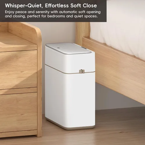 Miniatura 5 de EKO Basurero automático para baño con tapa, cubo de basura sin contacto de 2.1 galones con cubo extraíble, cubo de basura delgado de acero