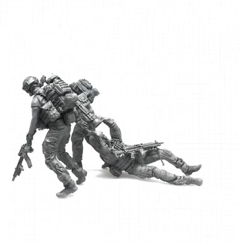 Miniatura 6 de Risjc 1/35 Tema militar Comando de Rescate Camaradas en armas Kit de modelo de resina (3 personas, sin base) sin montar y sin pintar Mini soldado