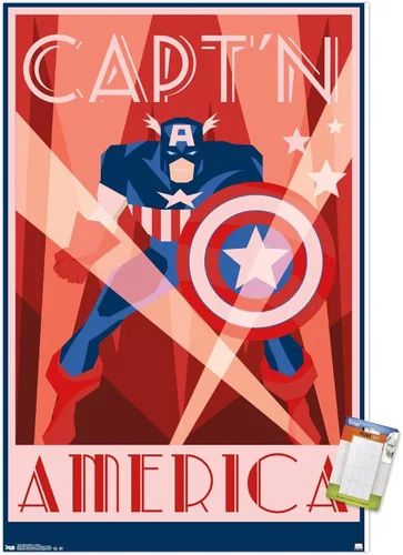 Miniatura 10 de Trends International Marvel Comics - Póster de pared Art Deco del Capitán América, 22.375 x 34 pulgadas, versión premium sin marco