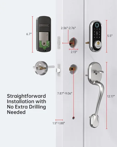 Miniatura 5 de Manija de cerradura de puerta de entrada sin llave: SMONET Smart Front Door Lock Set Alexa Deadbolt Cerraduras con mango Bluetooth Teclado digital