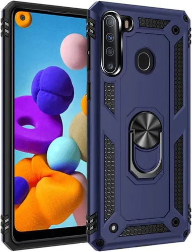 Miniatura 2 de Funda para Galaxy A21, con protector de pantalla HD, [grado militar] anillo de montaje en coche con soporte híbrido de policarbonato duro suave TPU