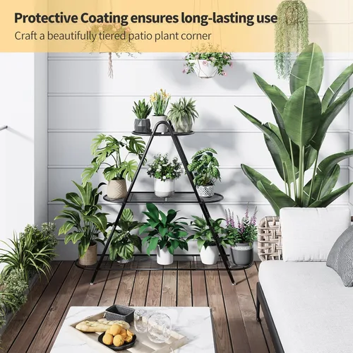 Miniatura 3 de Soporte para plantas para patio, estante de metal de 3 niveles, estante de exhibición para interiores y exteriores, para múltiples macetas, plantas