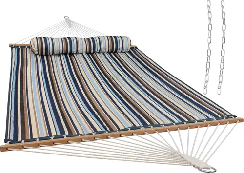Miniatura 17 de Hamaca Sunnydaze acolchada, de tela doble, para 2 personas, Tradicional, Azul claro Azul y Verde