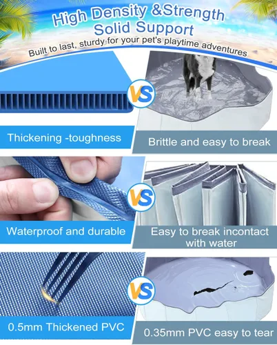 Miniatura 2 de Piscina para perros grandes, plegable de plástico para perros, antideslizante (47.2 x 12 pulgadas)