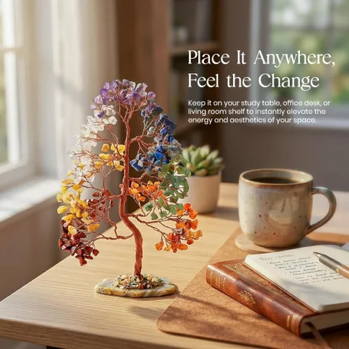 Miniatura 3 de Crocon® Árbol de la vida de 7 chakras, sabiduría espiritual, base de rodajas de ágata, árbol de cristal hecho a mano para energía positiva