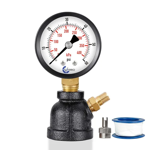 Medidor de presión de prueba de gas 60 libras, 60 PSI / 400 kPa, conexión FNPT de 3/4", válvula de latón, conjunto de cuerpo con forma de campana de