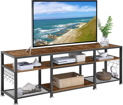 Miniatura 8 de VECELO Soporte de TV de 63 pulgadas con tomas de corriente para televisión de 55/60/65/70 pulgadas, centro de entretenimiento con estantes