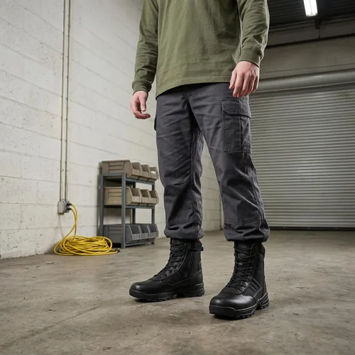 Miniatura 2 de Botas tácticas para hombre, 8 pulgadas, cremallera lateral, botas militares de combate de cuero, botas de trabajo para hombres, policía, motocicleta