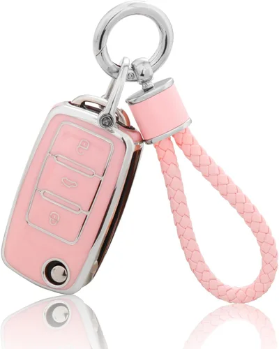 Miniatura 7 de YO&YOYE Funda para llavero Ford con llavero, funda de TPU suave rosa para F150 Explorer Mustang Edge Lincoln MKZ MKX MKC