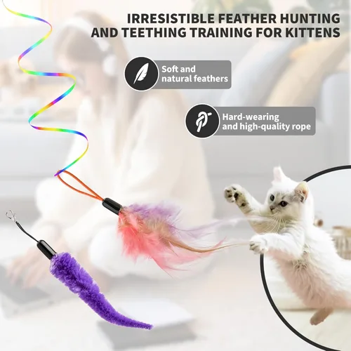 Miniatura 3 de Juguetes interactivos para gatos de interior, juguete de plumas para puerta colgante automática, ratón y varita de cinta, recargable por USB, Blanco