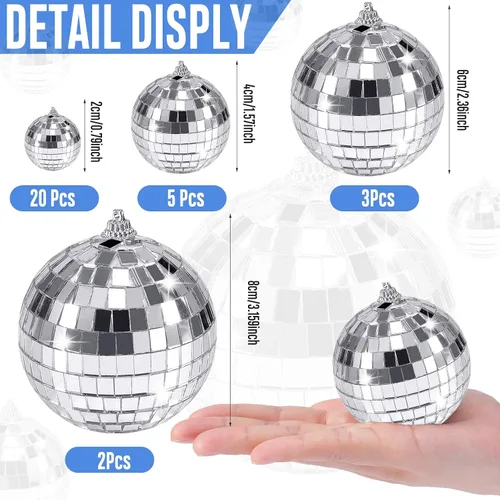 Miniatura 2 de Paquete de 30 bolas de discoteca de espejo, decoraciones de mini bola de discoteca, adornos de bola de espejo reflectantes, pequeñas bolas