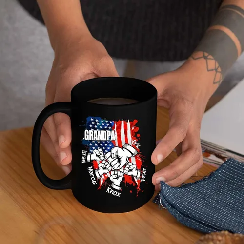 Miniatura 6 de Taza de café personalizada con la bandera estadounidense para el abuelo y el día del padre, nombres personalizados para papá y niños, taza