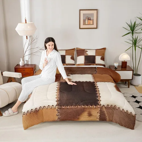 Miniatura 4 de Juegos de ropa de cama de piel de vaca con patchwork, edredón con estampado de piel de vaca, juego de edredón de animales de granja para niños