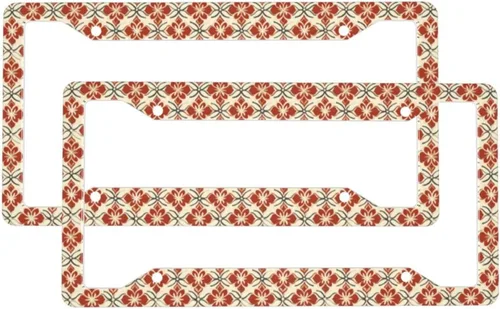 2 Pcs Car License Plate Frames for Women Men - Vintage Red Pattern Print Solid Aluminum License Plate Cover for Car Accessories for Women Men with