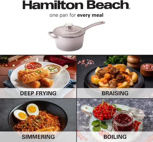 Miniatura 7 de Hamilton Beach Sartén de hierro fundido esmaltado de 2 cuartos de galón, color gris, revestimiento de esmalte crema, olla para estufa y cocción