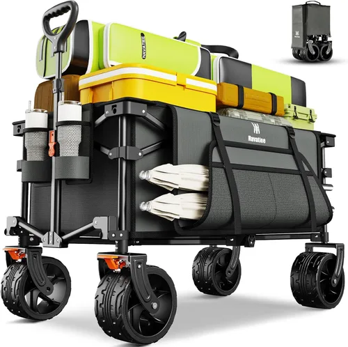 Miniatura 12 de Navatiee Big Wheels - Carrito plegable de playa, resistente, con ruedas silenciosas para todo terreno, carrito de comestibles plegable con bolsillo