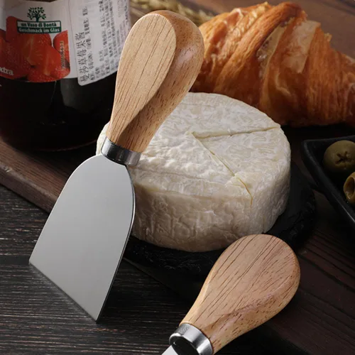 Miniatura 4 de Cuchillos de queso de acero inoxidable con mango de madera, cortadores, para hacer rodajas