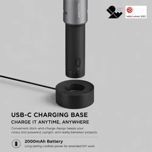 Miniatura 8 de HOTO Kit de herramientas rotativas inalámbricas 35 en 1, motor fuerte, 25000 rpm, bolígrafo de grabado potente de 5 velocidades variables, luz LED