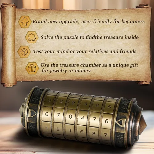 Miniatura 5 de CoEjokno Da Vinci Code Numeric Cryptex Caja de Rompecabezas de Dinero para Regalo en Efectivo, Caja de Joyería con Compartimento Oculto, Regalo
