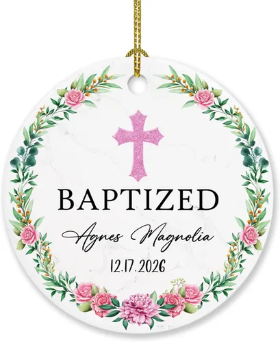 Miniatura 21 de Adorno de Navidad personalizado con texto en inglés "God Bless Bautized" 2025, adornos de bautismo católico, regalos para recién nacido, adorno