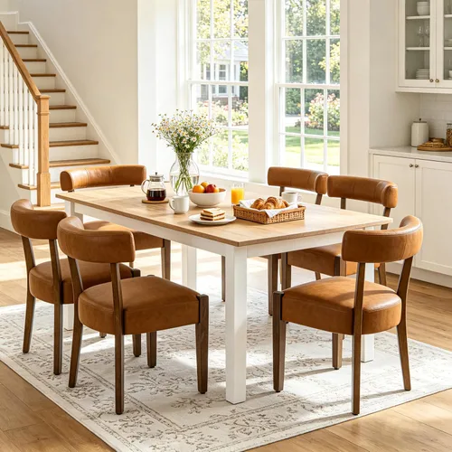 Miniatura 9 de RNKSFX Juego de 2 sillas de comedor modernas de piel sintética tapizadas para cocina y comedor, sillas modernas de madera de mediados de siglo, Beige