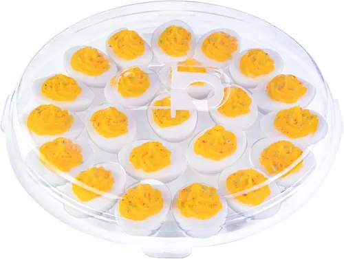Miniatura 10 de HANSGO - Recipientes para huevos rellenos con tapa, 3 piezas, bandejas portaplatos para huevos rellenos con 66 ranuras para fiestas y cocinas, verde