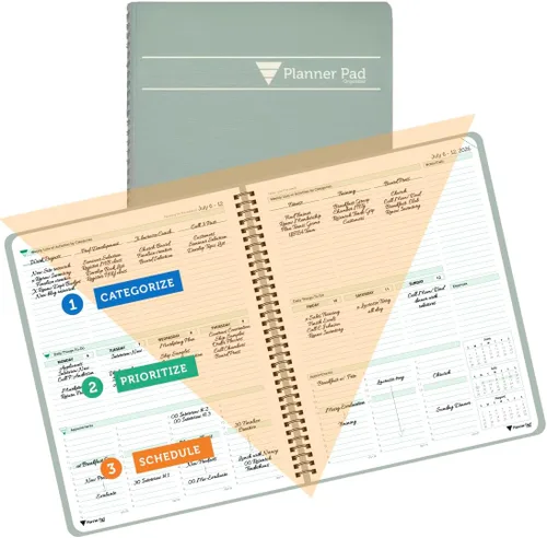 Miniatura 9 de Planner Pad Organizador de 12 meses con embudo de 3 niveles encuadernado en espiral, octubre de 2025 a septiembre de 2026, cubierta negra/tinta