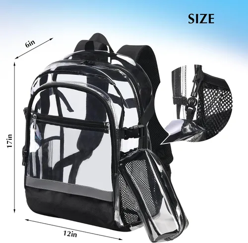Miniatura 5 de BORMELUN Mochila transparente resistente – Mochila transparente para estadio escolar para niños, niñas, hombres y mujeres (negro 3)