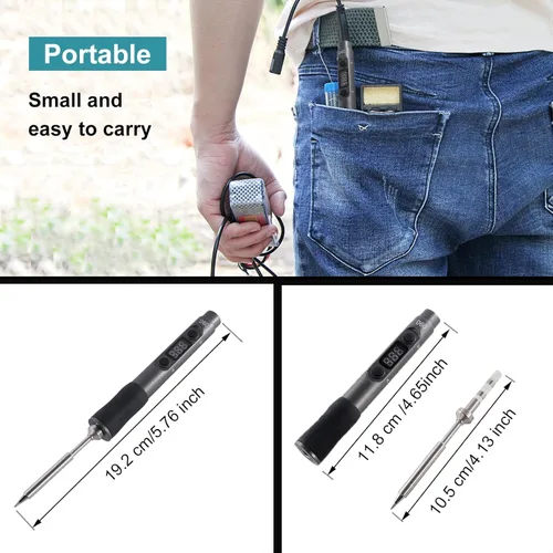 Miniatura 7 de Soldador eléctrico, SEQURE D60B Pro Kit de soldadura portátil, compatible con PD 3.0, apagado y apagado automático, cable XT60, adaptador