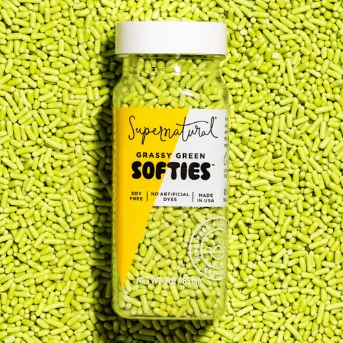 Supernatural Grassy Green Softies Grassy Natural Sprinkles, sin tintes, sin soja, sin gluten, vegano, fabricado en Estados Unidos, 3 onzas Suaves