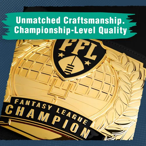 Miniatura 5 de TrophySmack Cinturón de campeonato de fútbol de fantasía – Cinturón de campeonato perpetuo de 12 años con grabados opcionales (Oro o Plata)