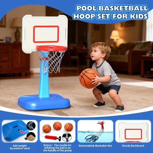 Miniatura 5 de Aro de baloncesto para niños pequeños de interior para edades 1, 2 y 3 años, aro de baloncesto ajustable para niños, mini aro de baloncesto con 3