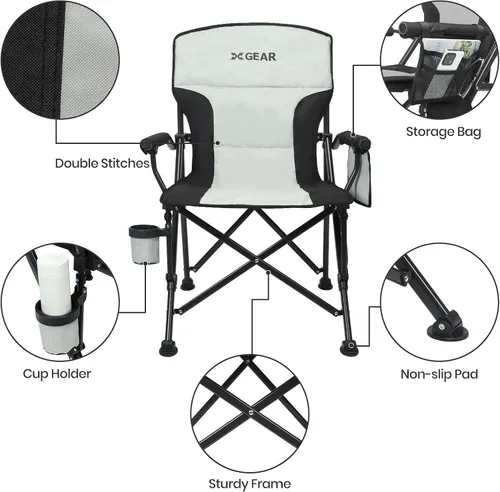 Miniatura 4 de XGEAR Silla de campamento con calefacción de gran tamaño para adultos, 3 niveles de calor, respaldo y asiento con calefacción, silla de campamento