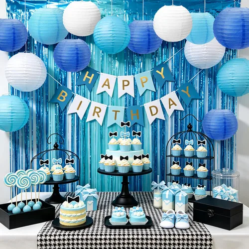 Miniatura 6 de 12 linternas de papel azules, faroles de papel de 10 pulgadas, decoraciones de fiesta azules para bodas, verano, cumpleaños, hogar, temática